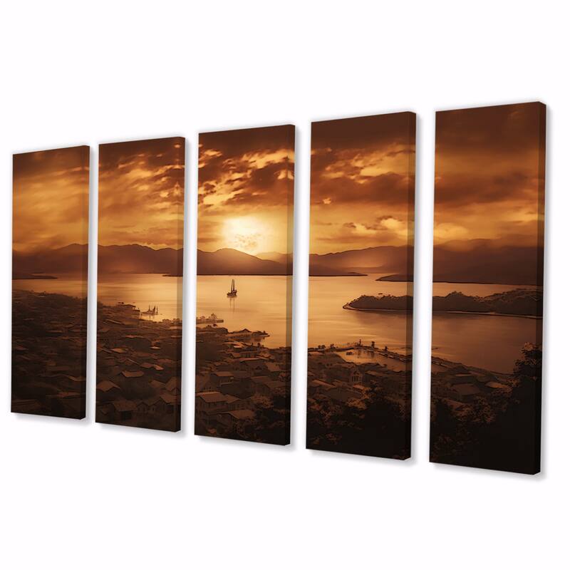 Designart "Golden Sunrise Over Lake Taupo In New Zealand I" Lake